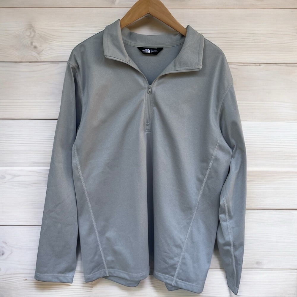 Mens The North Face Tech 1/4 Zip Large Gray Grey Golf Pullover Quarter Logo